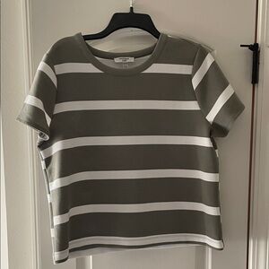 Cable & Gauge Olive and White Striped Short Tee